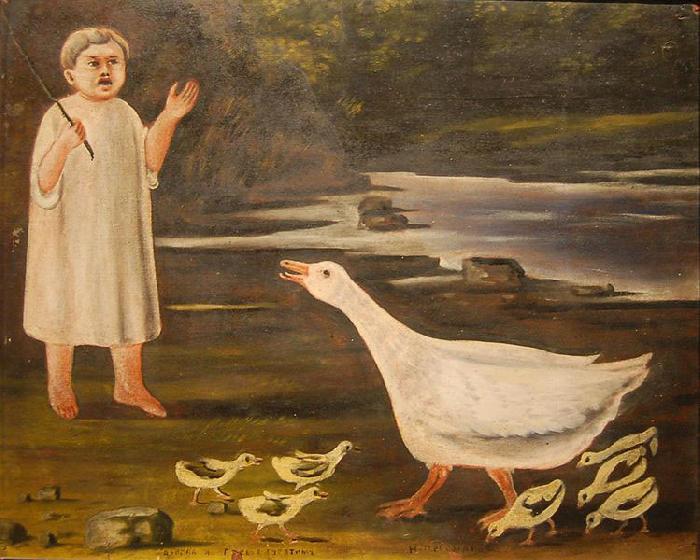Niko Pirosmanashvili A girl and a goose with goslings oil painting image
